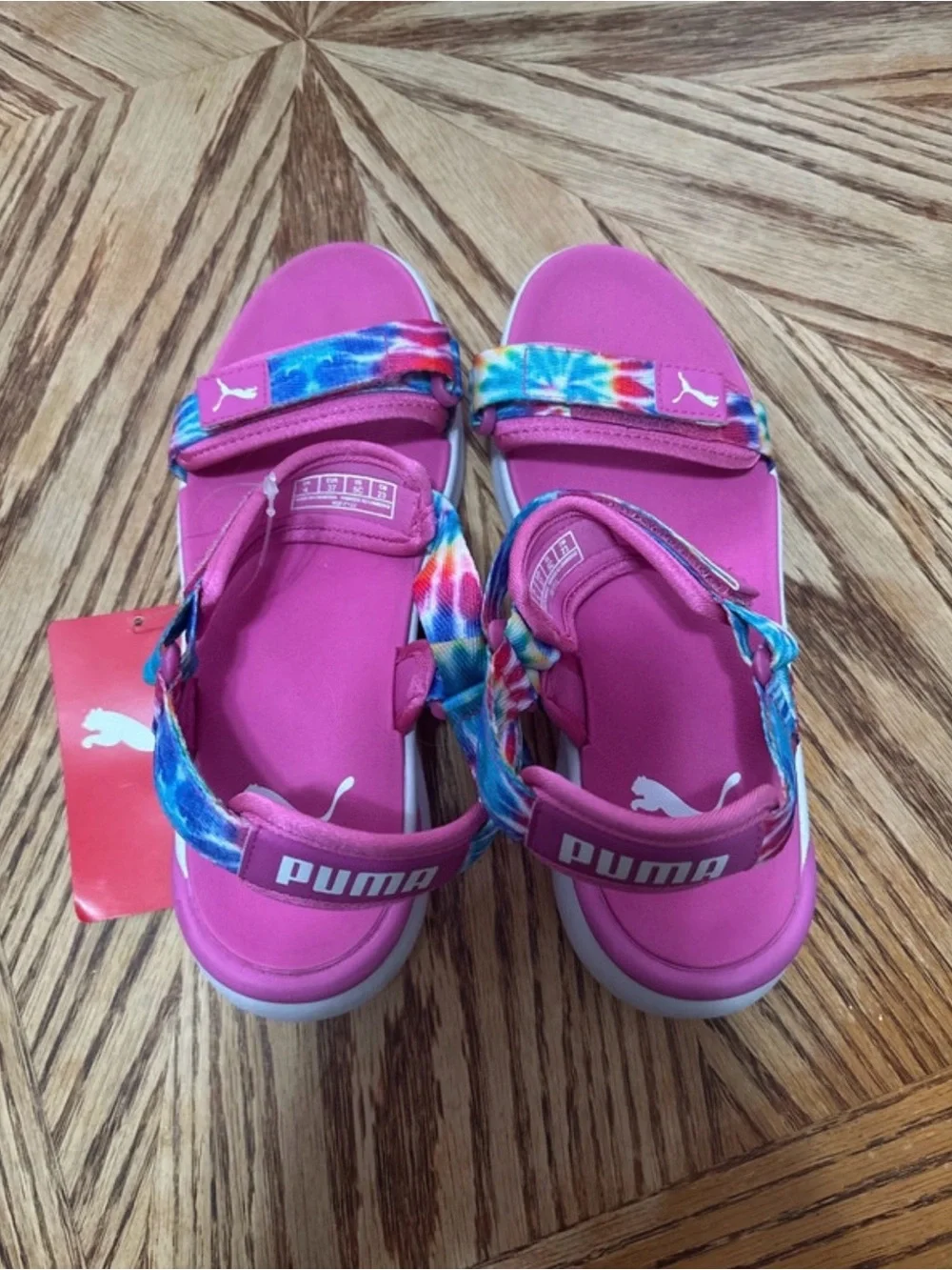 PUMA Kids' Pink Tie-Dye Adjustable Sandals